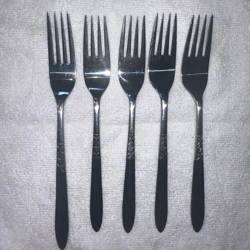 Vintage EKCO Eterna Stainless Canoe Muffin Salad/Dinner Fork Lot EKS37 Japan MCM